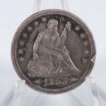 1853 US SEATED LIBERTY QUARTER AU50