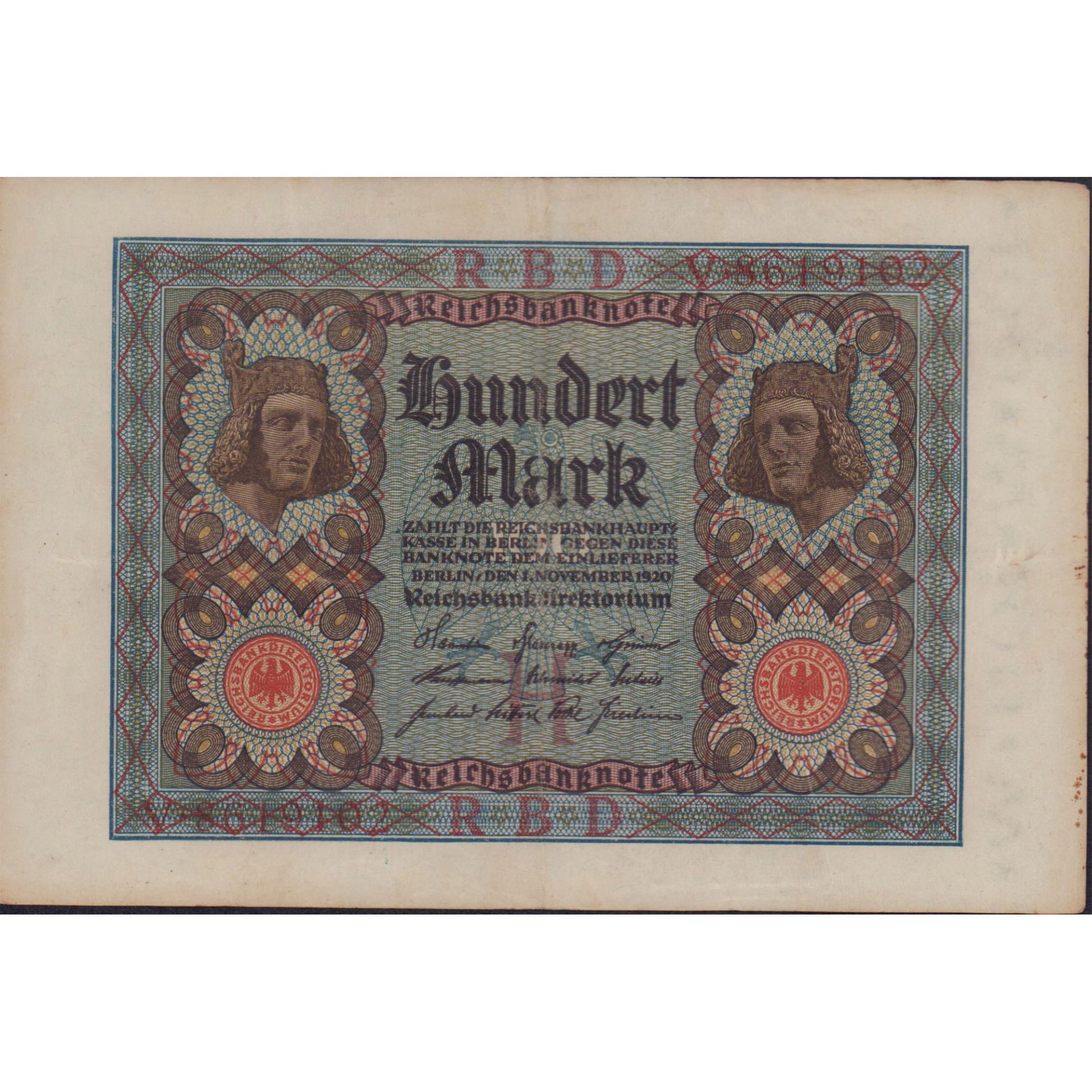 Antique 1920 German 100 Mark Banknote