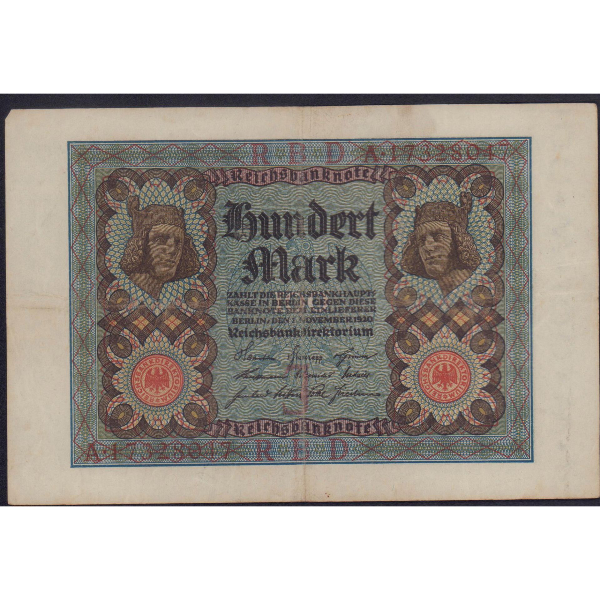 Antique 1920 German 100 Mark Banknote