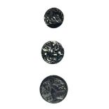 Small card of division 1 pictorial black glass buttons