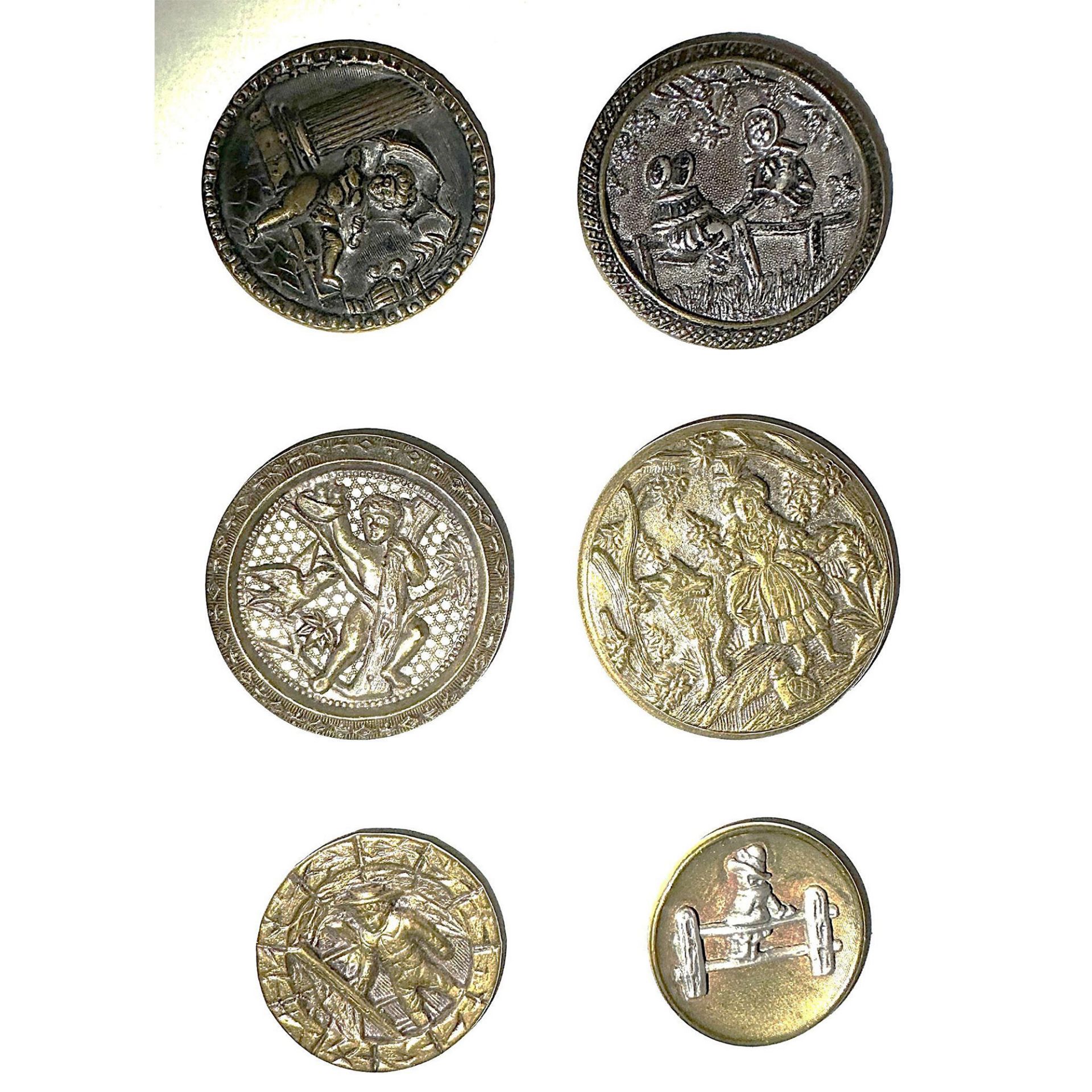 A small card of assorted division one picture buttons