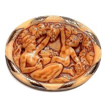 A division one molded caramel glass pictorial button