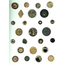 A card of division 1 & 3 assorted black glass buttons