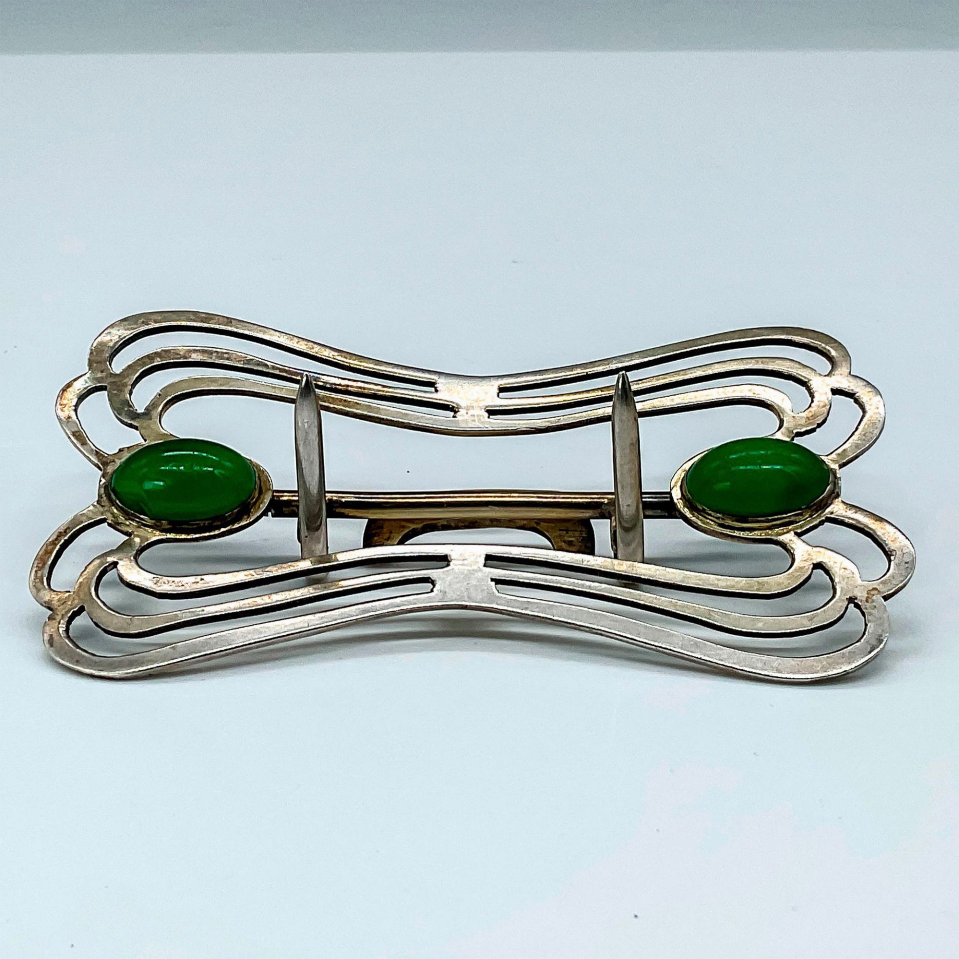 Antique Sterling Silver Belt Buckle with Green Stones - Image 3 of 3