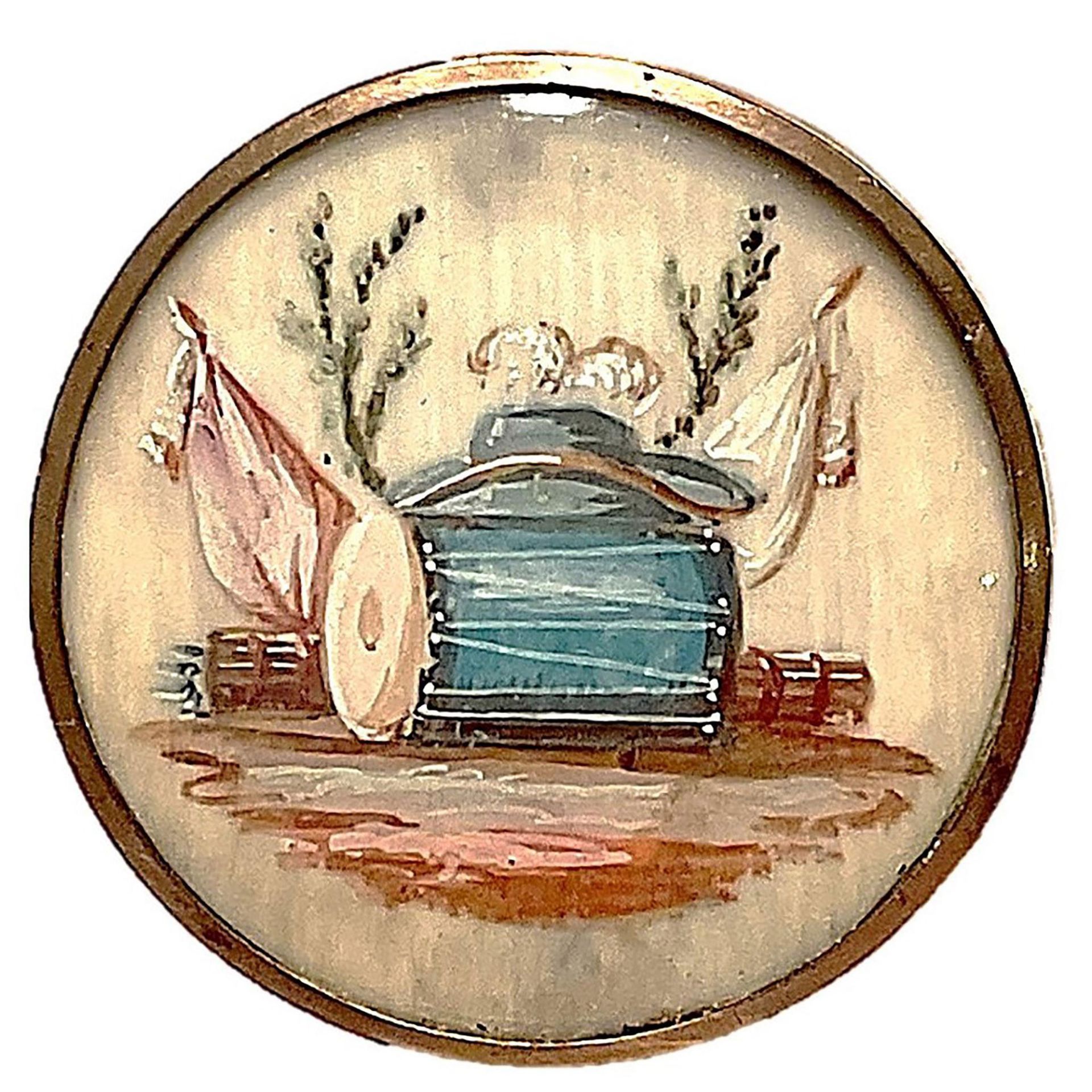 A division one under glass hand painted button