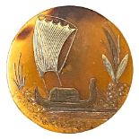 A division one inlaid natural horn pictorial button