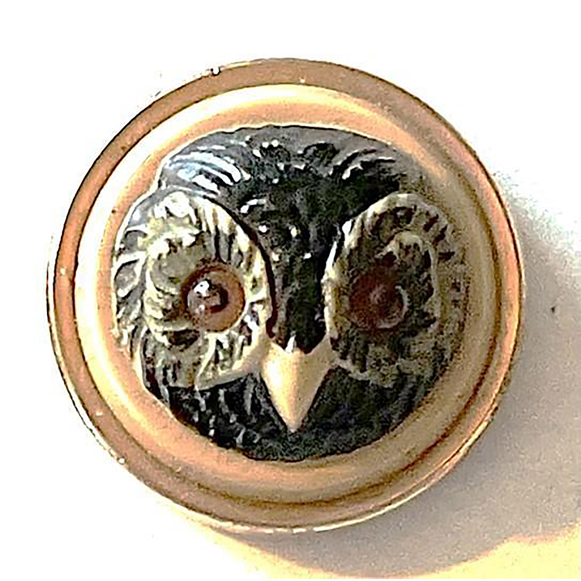 A division one glass owl set in metal.
