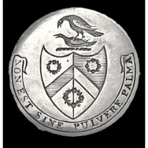 A division one silvered Crest button