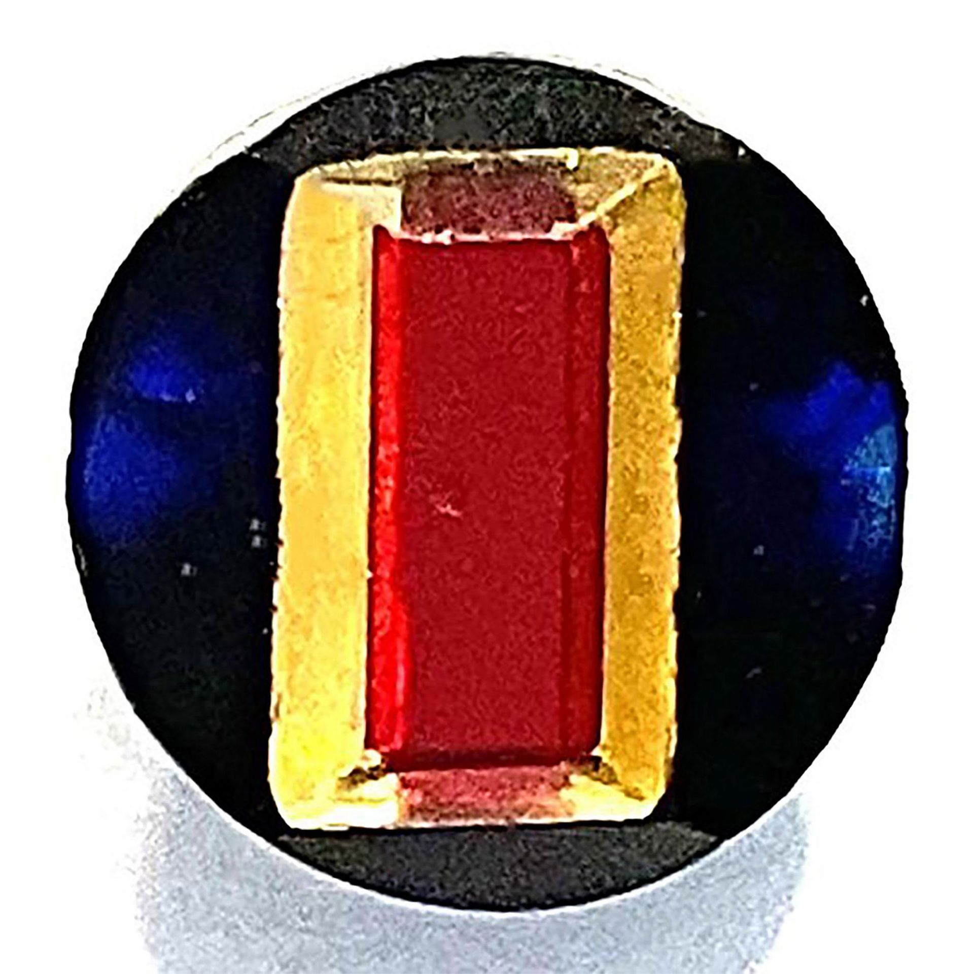 A division one colored Tingue glass button