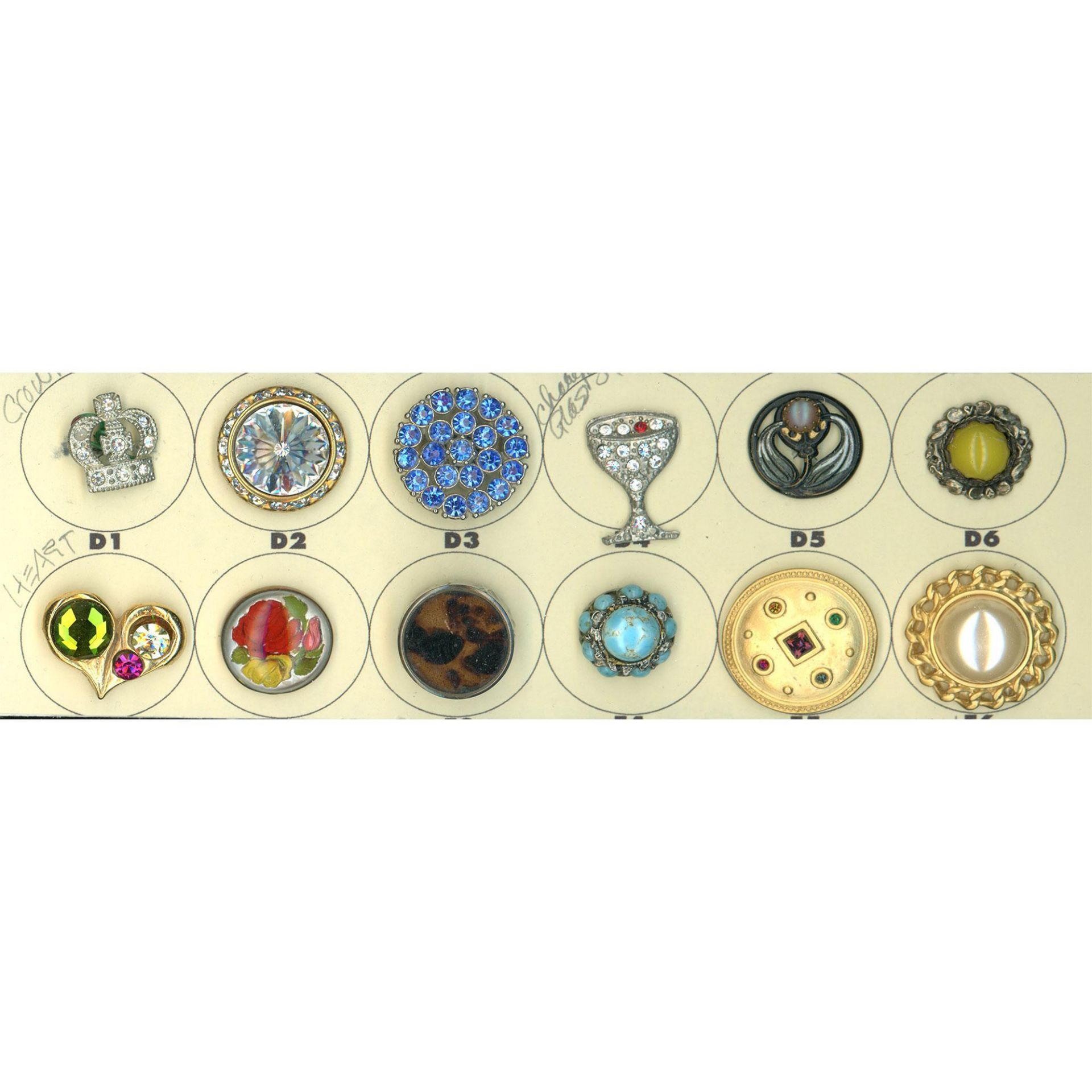 Small card of assorted Div 1 & 3 glass in metal buttons - Image 2 of 4