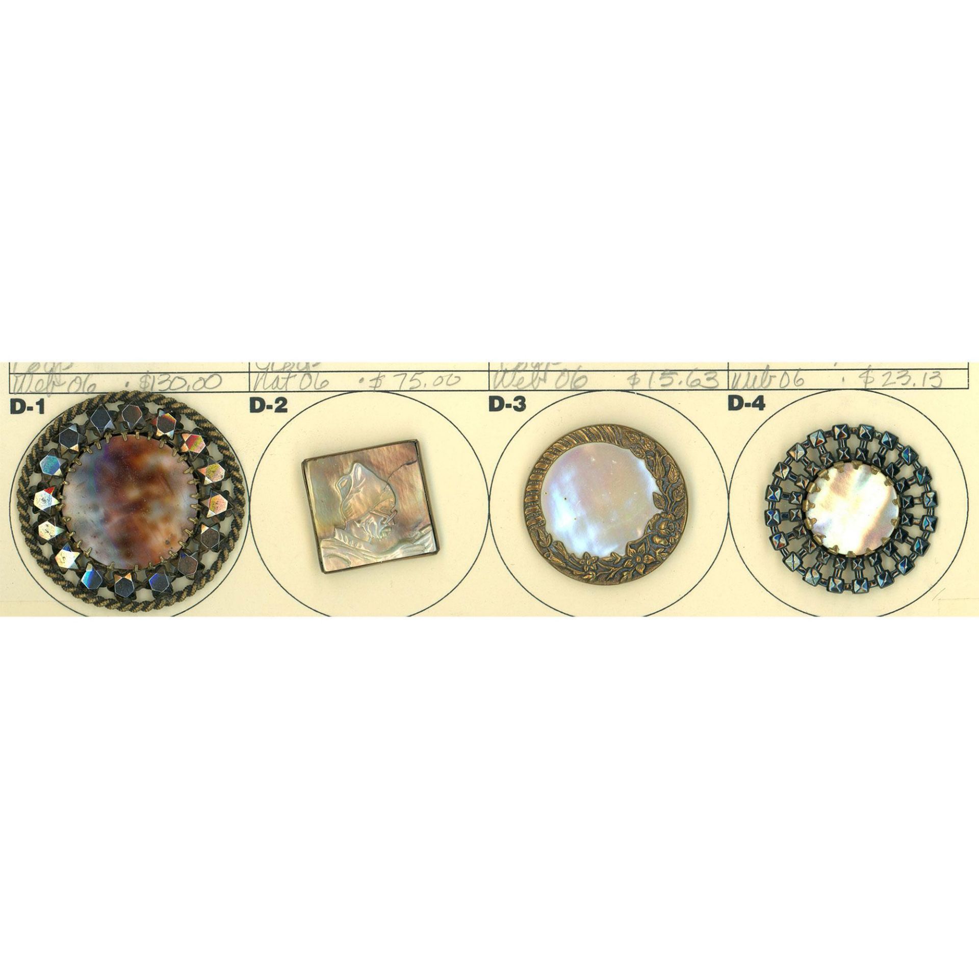 A small card of assorted division one shell buttons