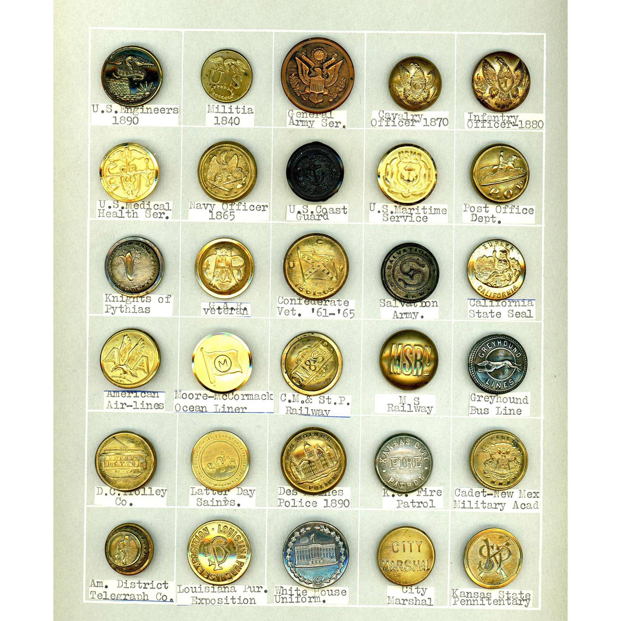 A card of division one uniform buttons