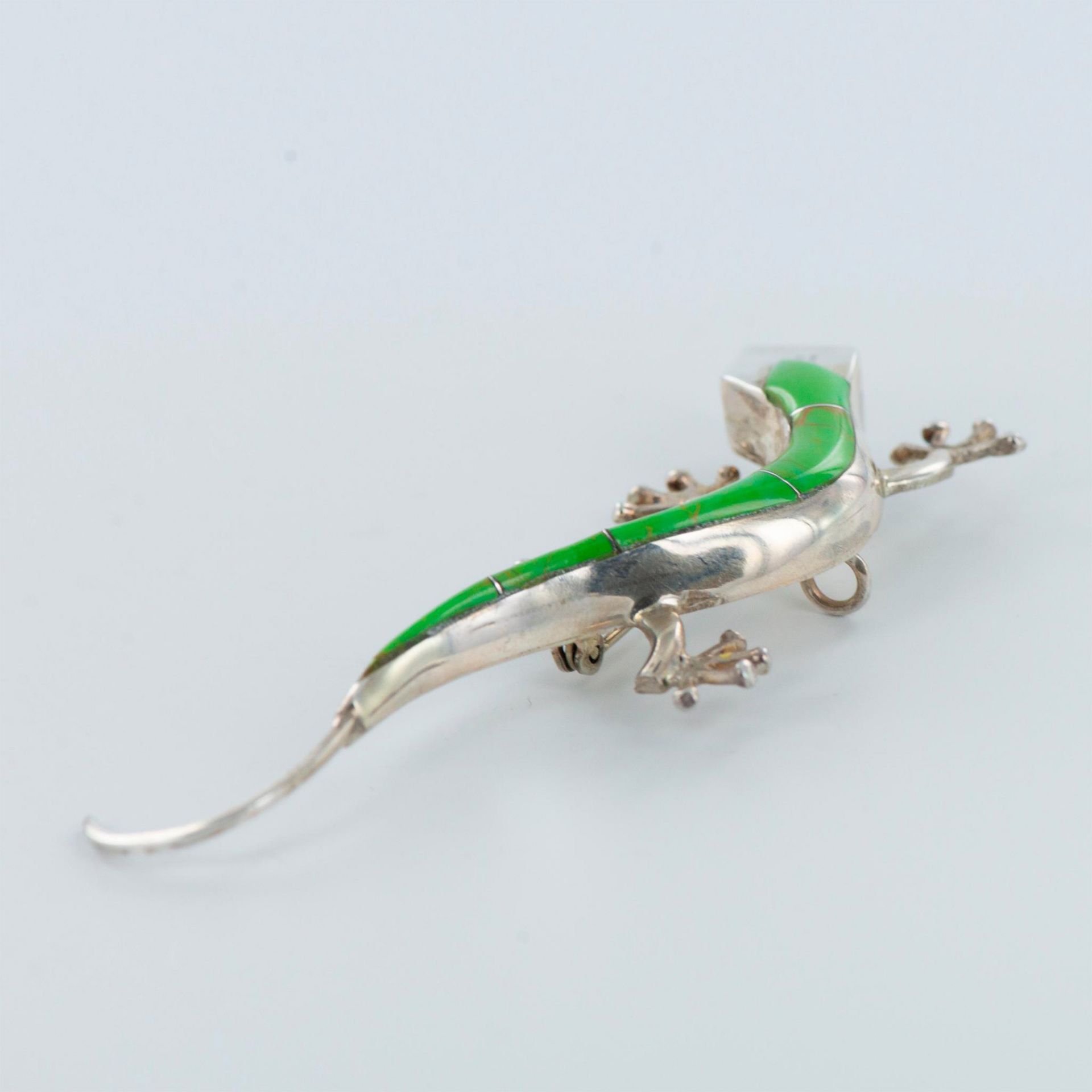 Sterling Silver and Green Turquoise Gecko Pin-Pendant - Bild 5 aus 6