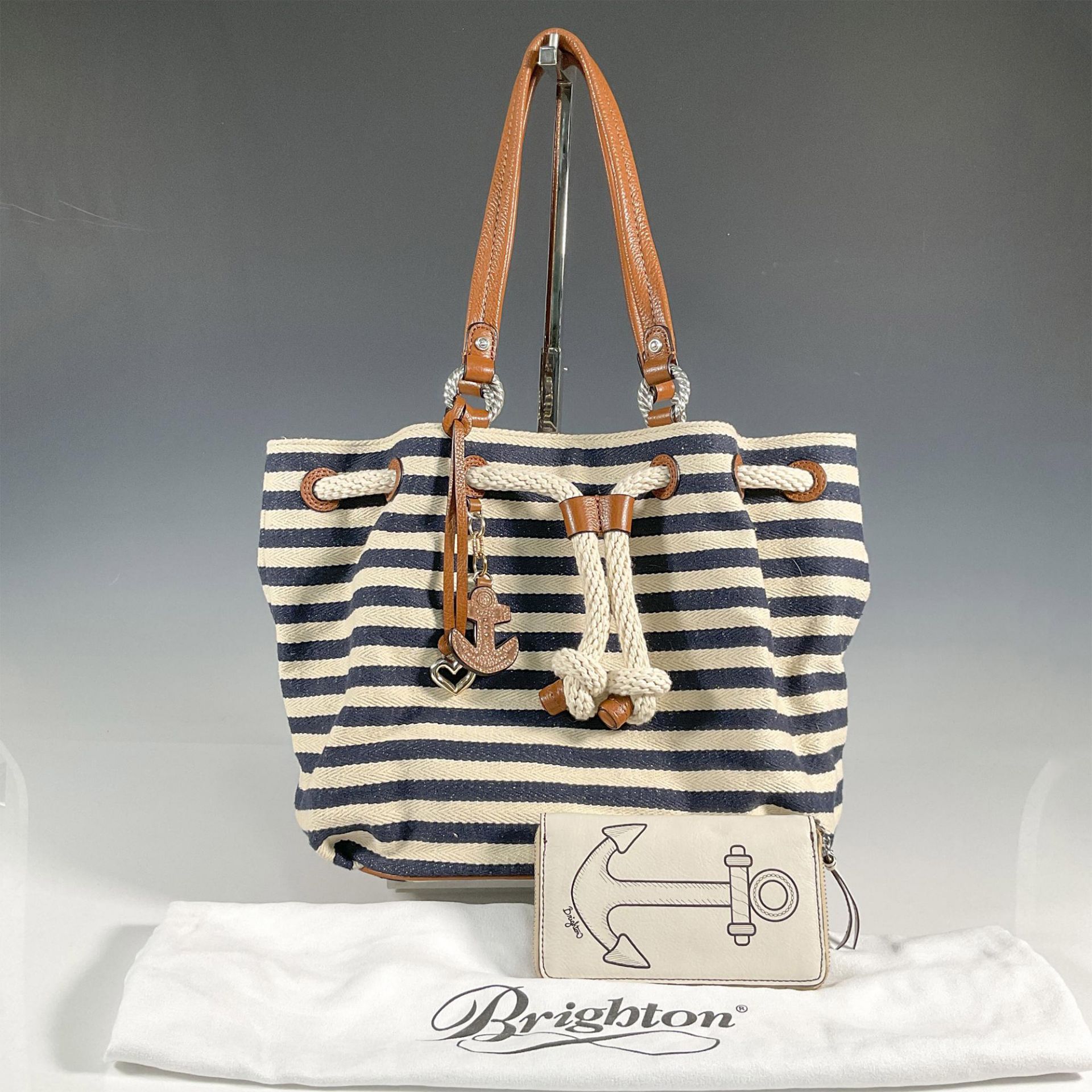 2pc Brighton Canvas Handbag and Leather Wallet, Nautical - Image 3 of 4