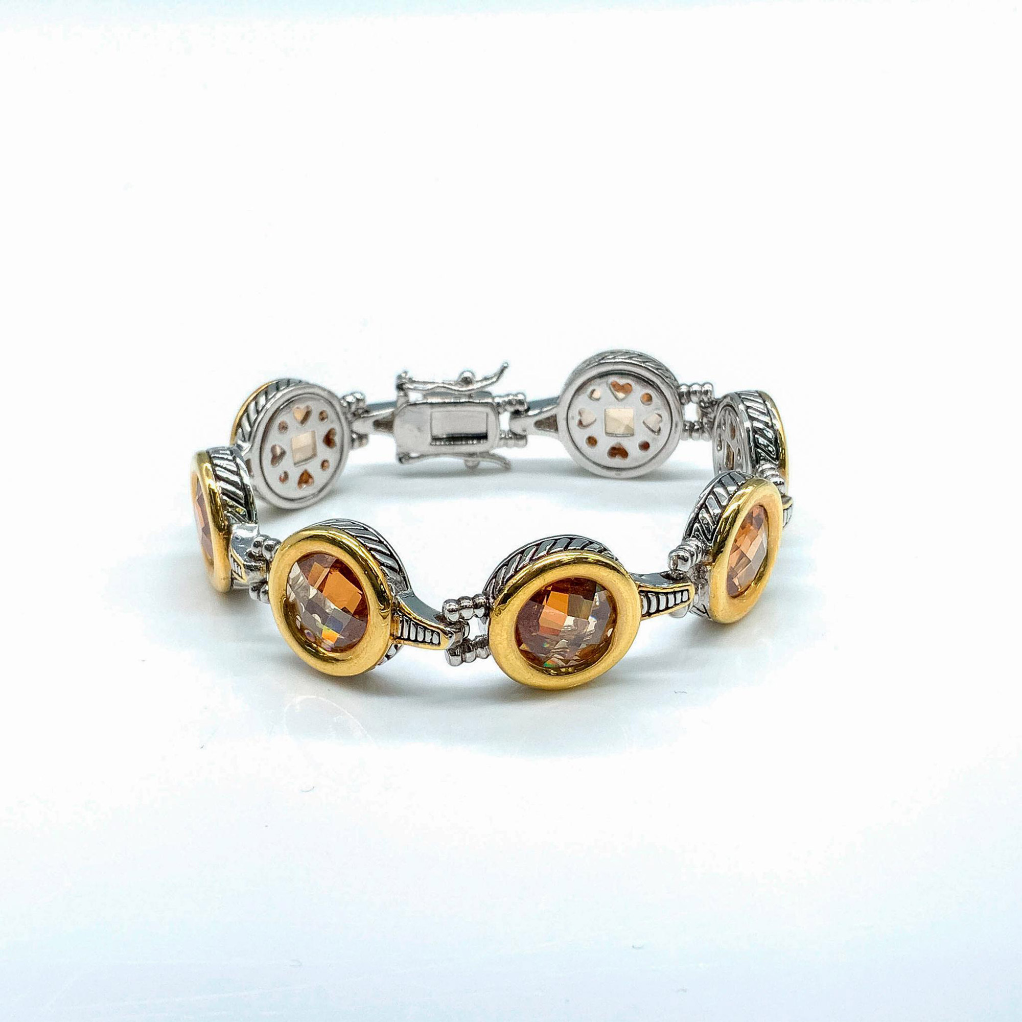 Designer Style Two-Tone Silver Plated Yellow Gemstone Bracelet