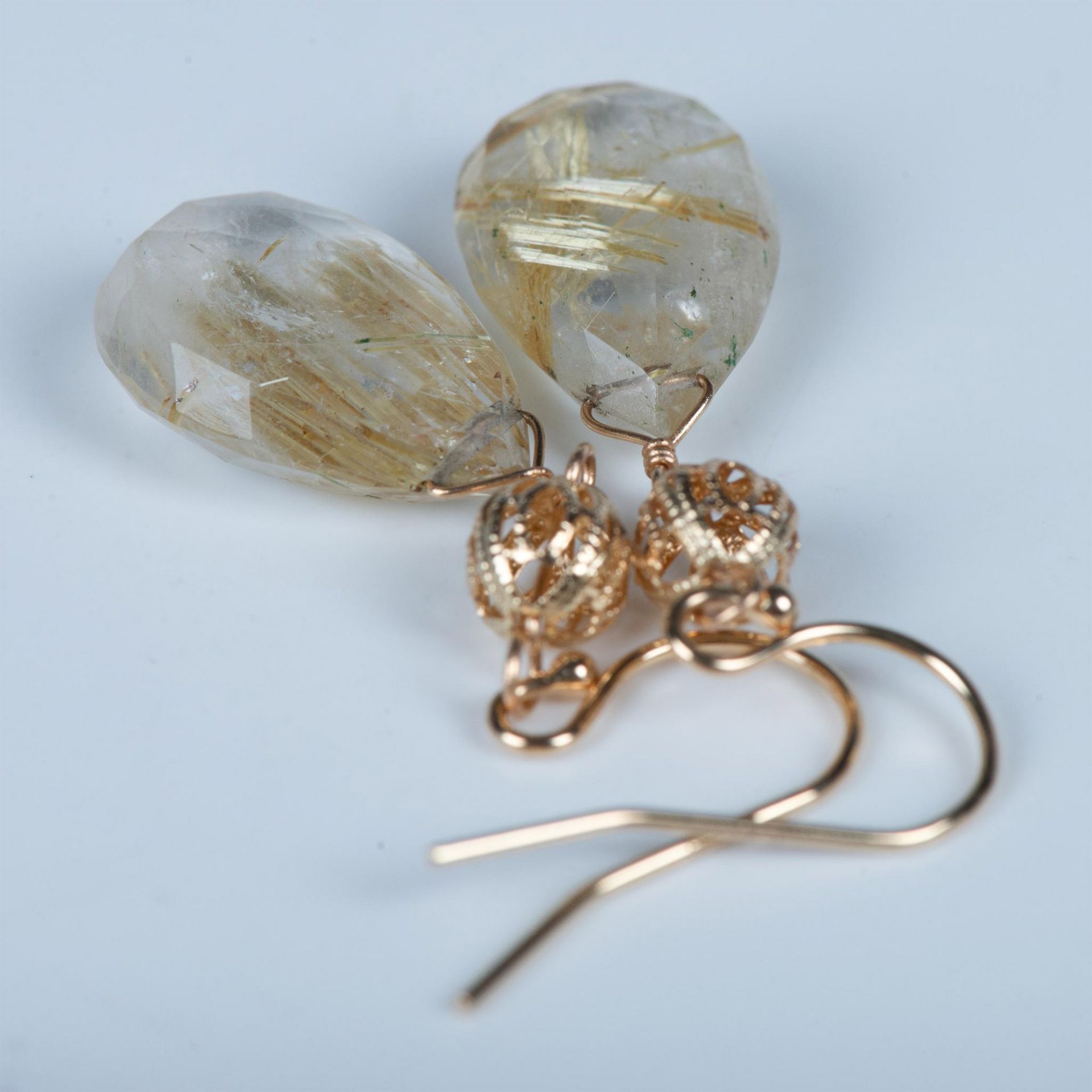 Gorgeous 14K Gold & Natural Rutilated Quartz Earrings - Image 6 of 8