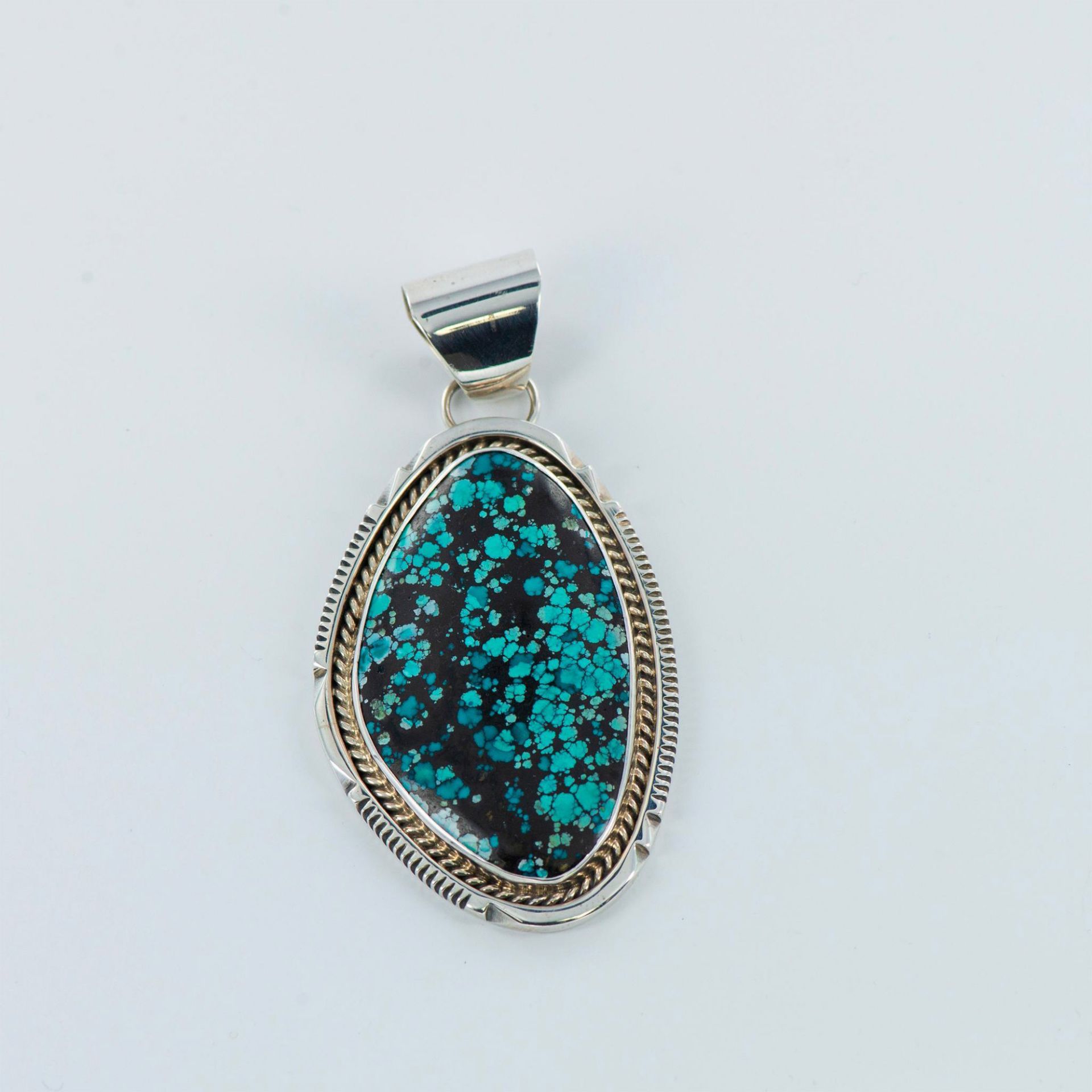 Bill Mex Dineh Sterling Silver and Turquoise Pendant