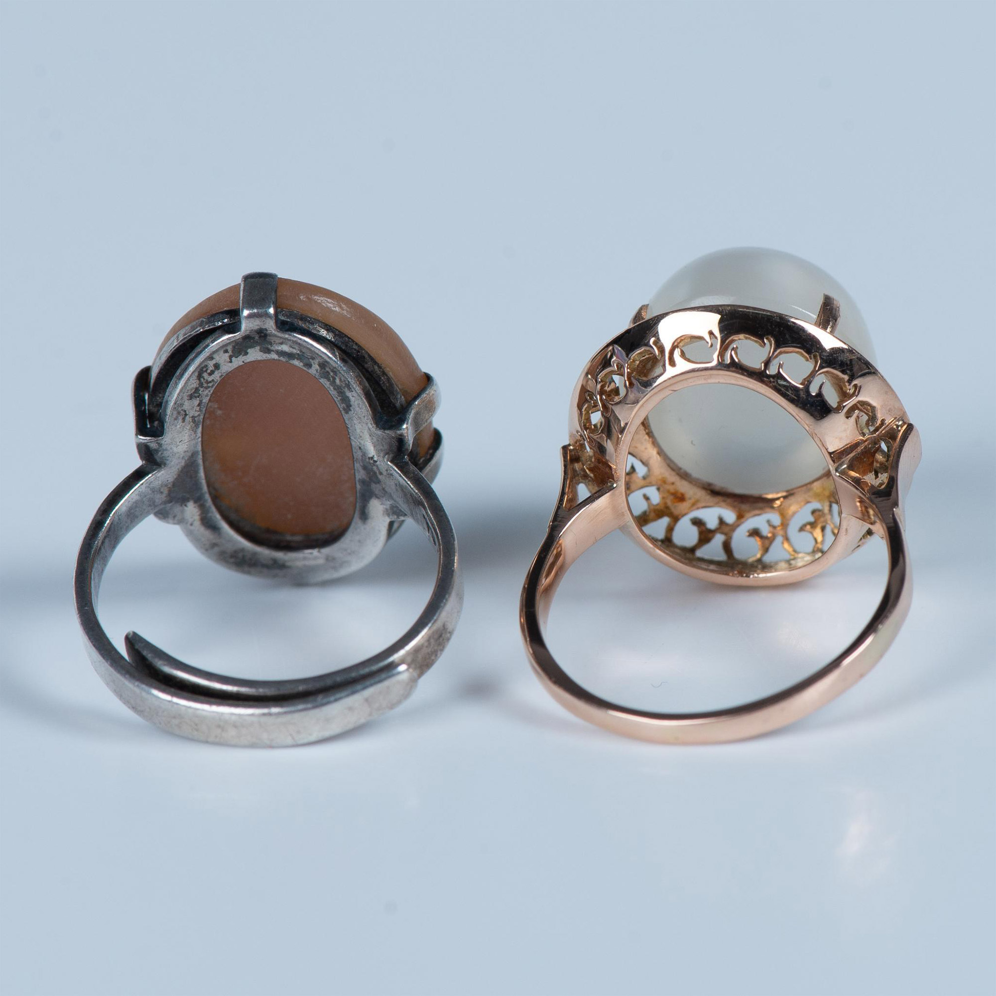2pc Rings Sterling Cameo and Gold Tone Moonstone - Image 4 of 7