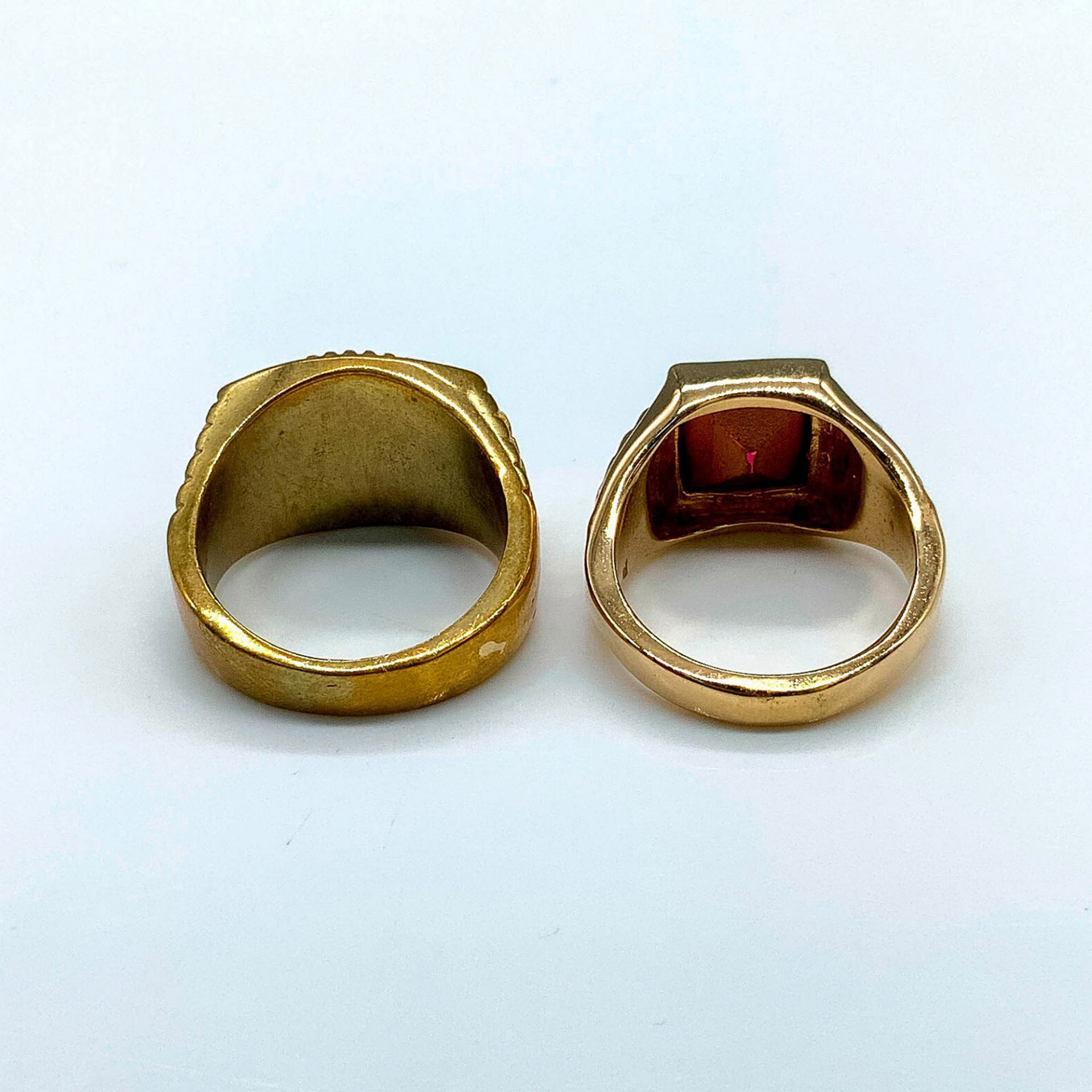 Set of Two Large Bold Gold Filled Gemstone Men's Rings - Image 2 of 2