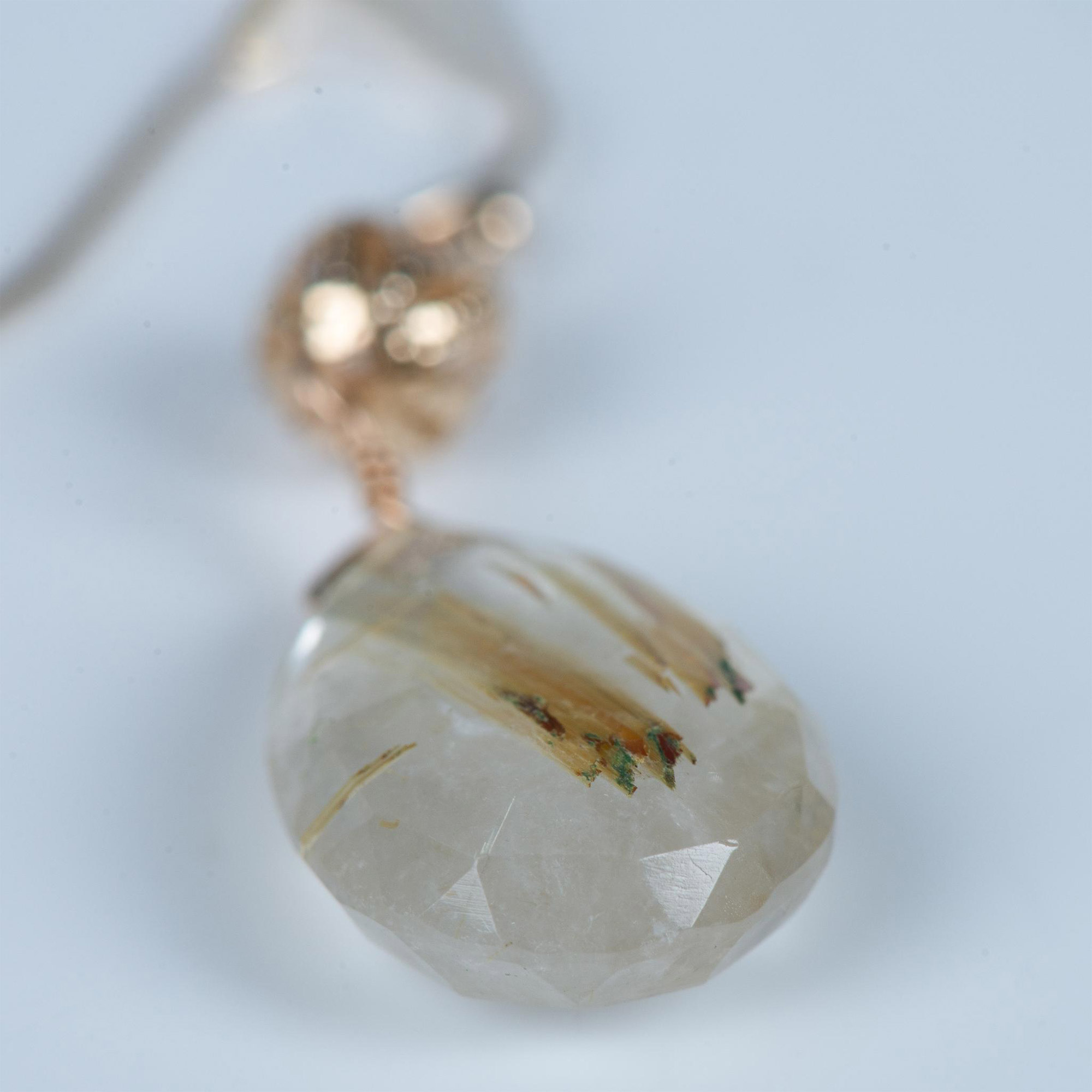 Gorgeous 14K Gold & Natural Rutilated Quartz Earrings - Image 3 of 8