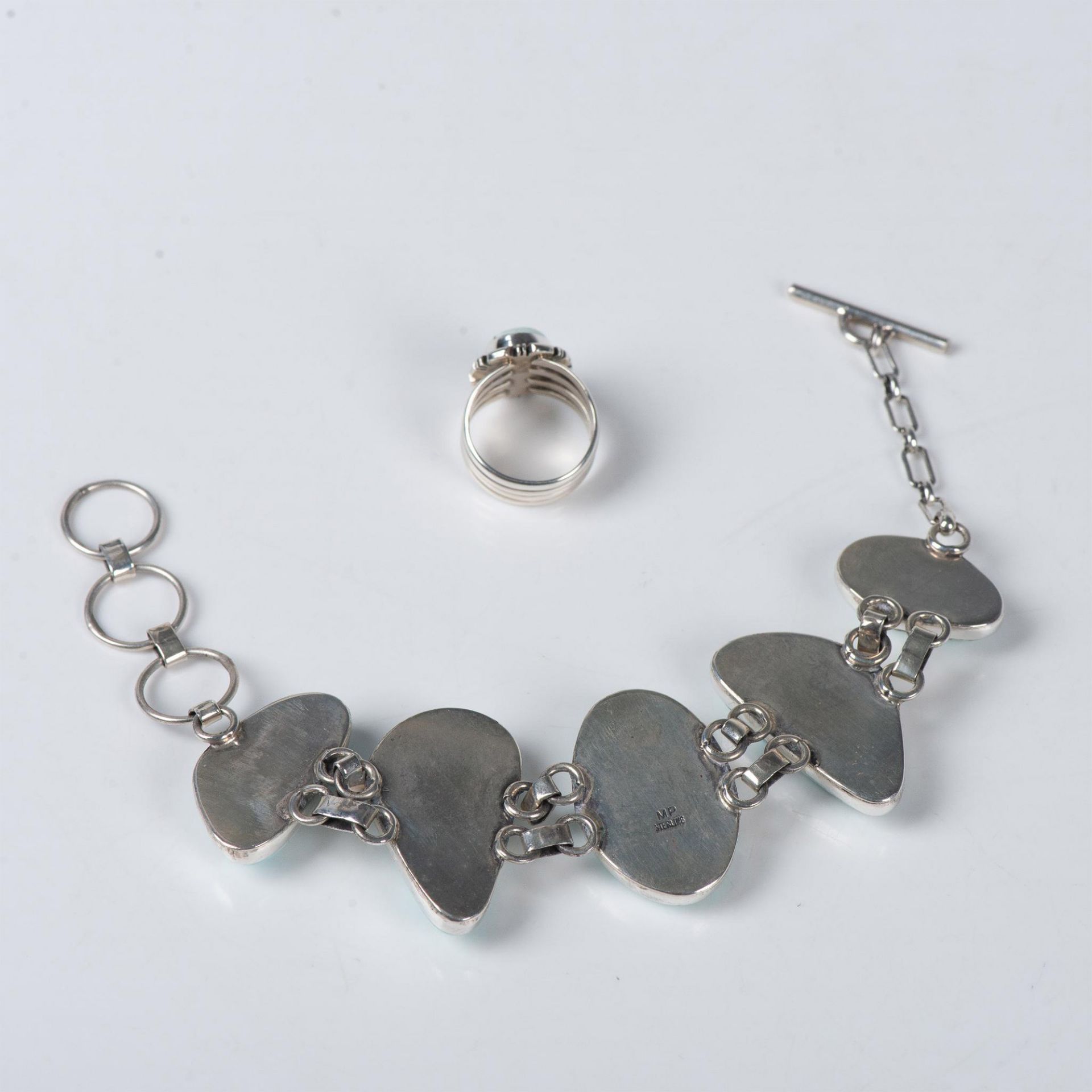 2pc Turquoise & Sterling Silver Bracelet & Ring Set - Bild 9 aus 9