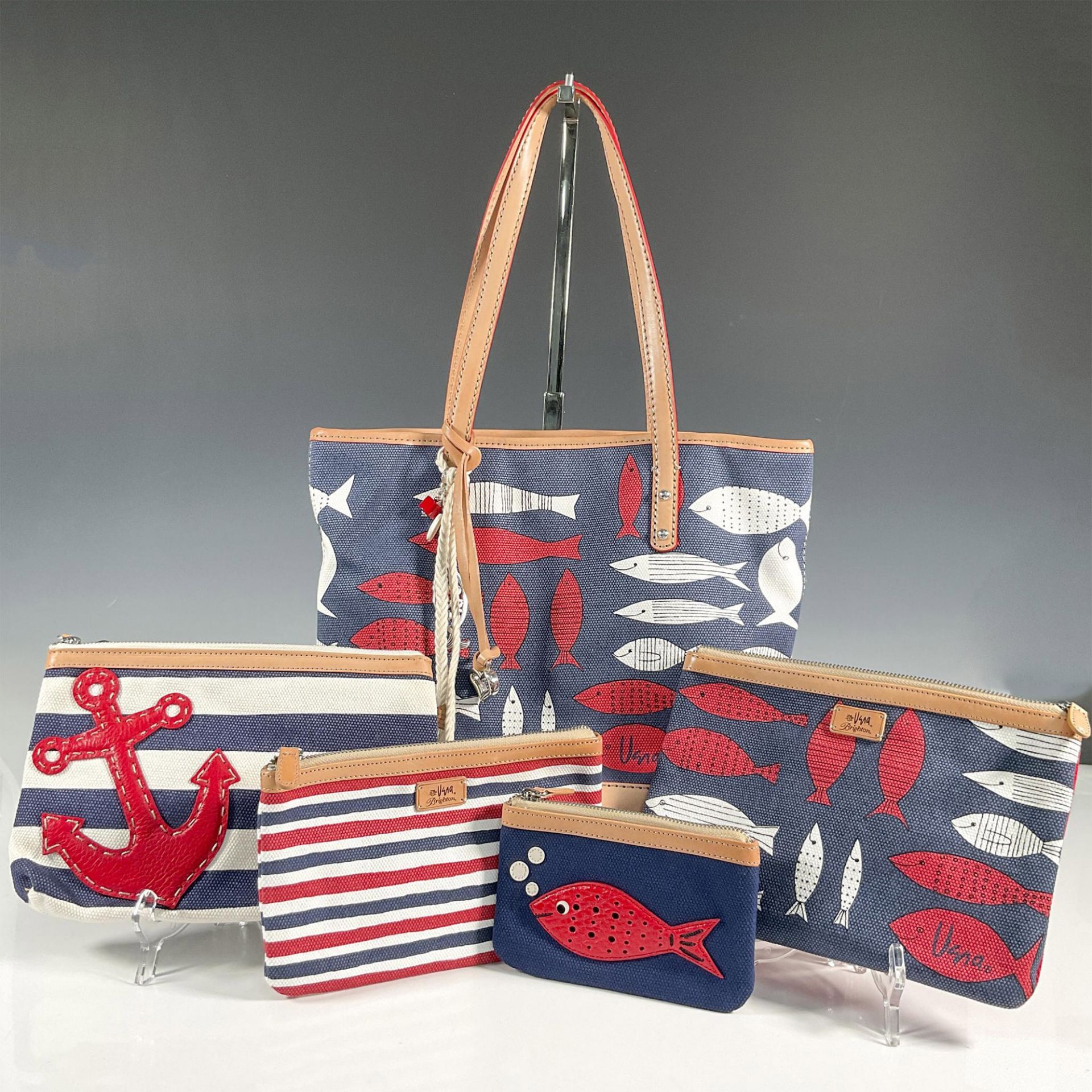 5pc Brighton Tote Handbag and Pouches, Nautical - Image 3 of 5