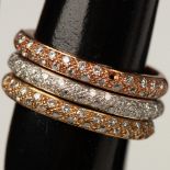 3pc Oro 14K Tri-Color Diamond Stackable Rings