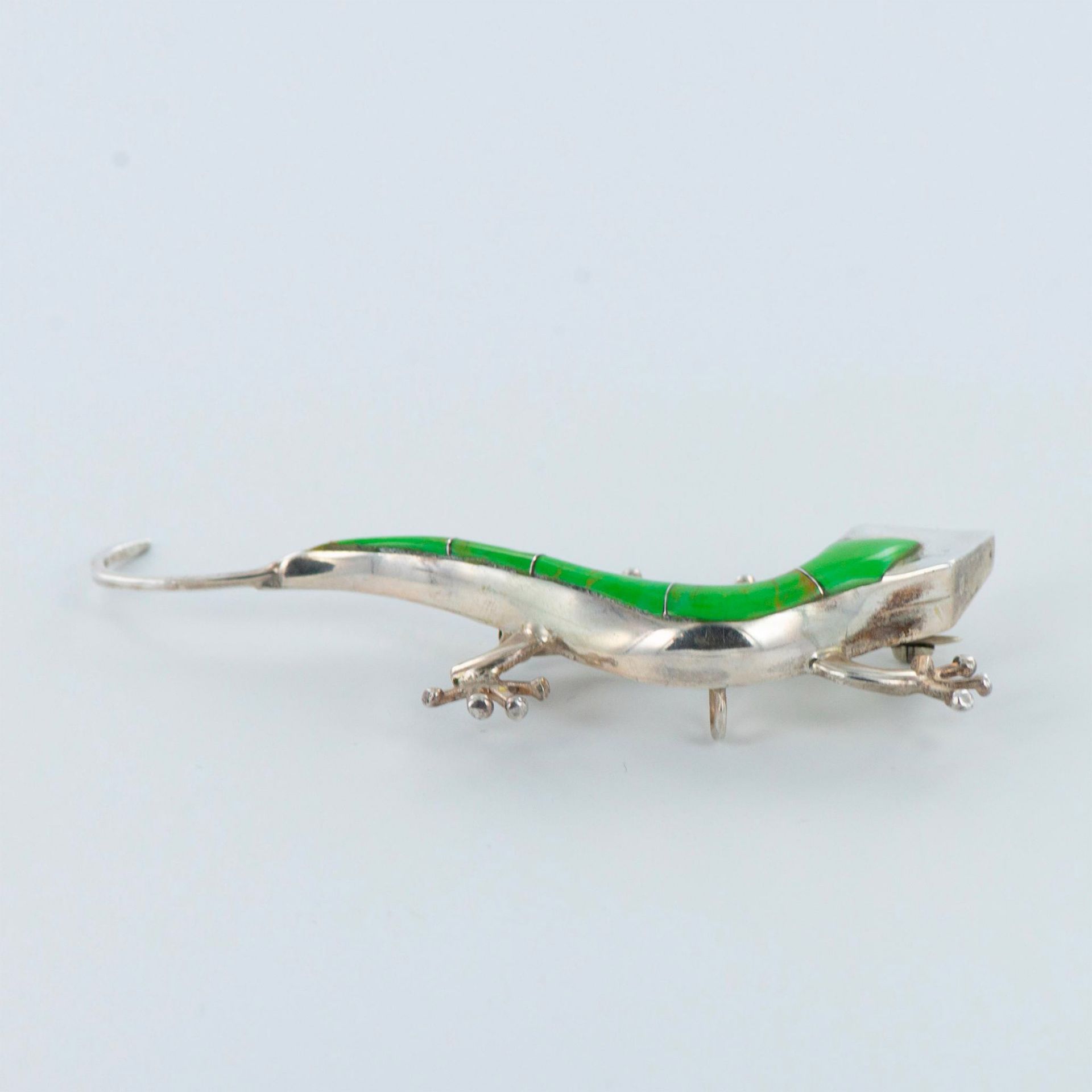 Sterling Silver and Green Turquoise Gecko Pin-Pendant - Image 3 of 6