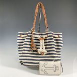 2pc Brighton Canvas Handbag and Leather Wallet, Nautical