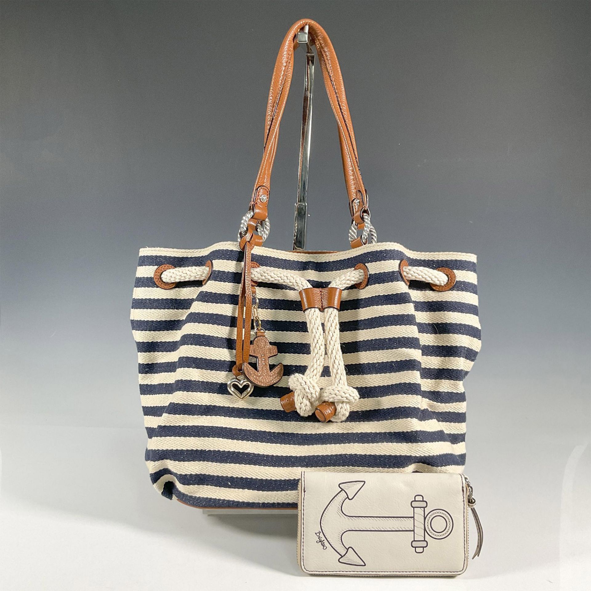 2pc Brighton Canvas Handbag and Leather Wallet, Nautical