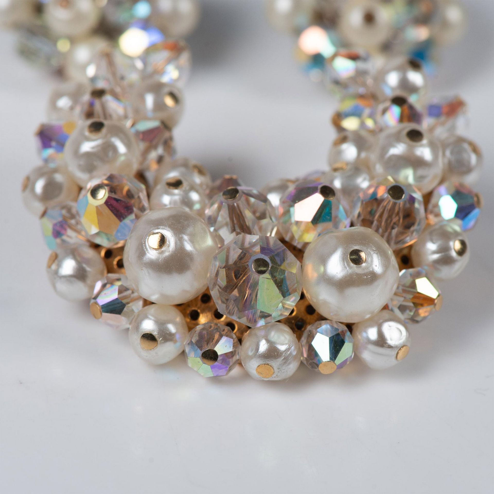 3pc Vintage Crystal & Bead Costume Brooch & Earring Set - Bild 2 aus 6