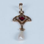 Vintage 18K Yellow Gold, Garnet & Pearl Pendant