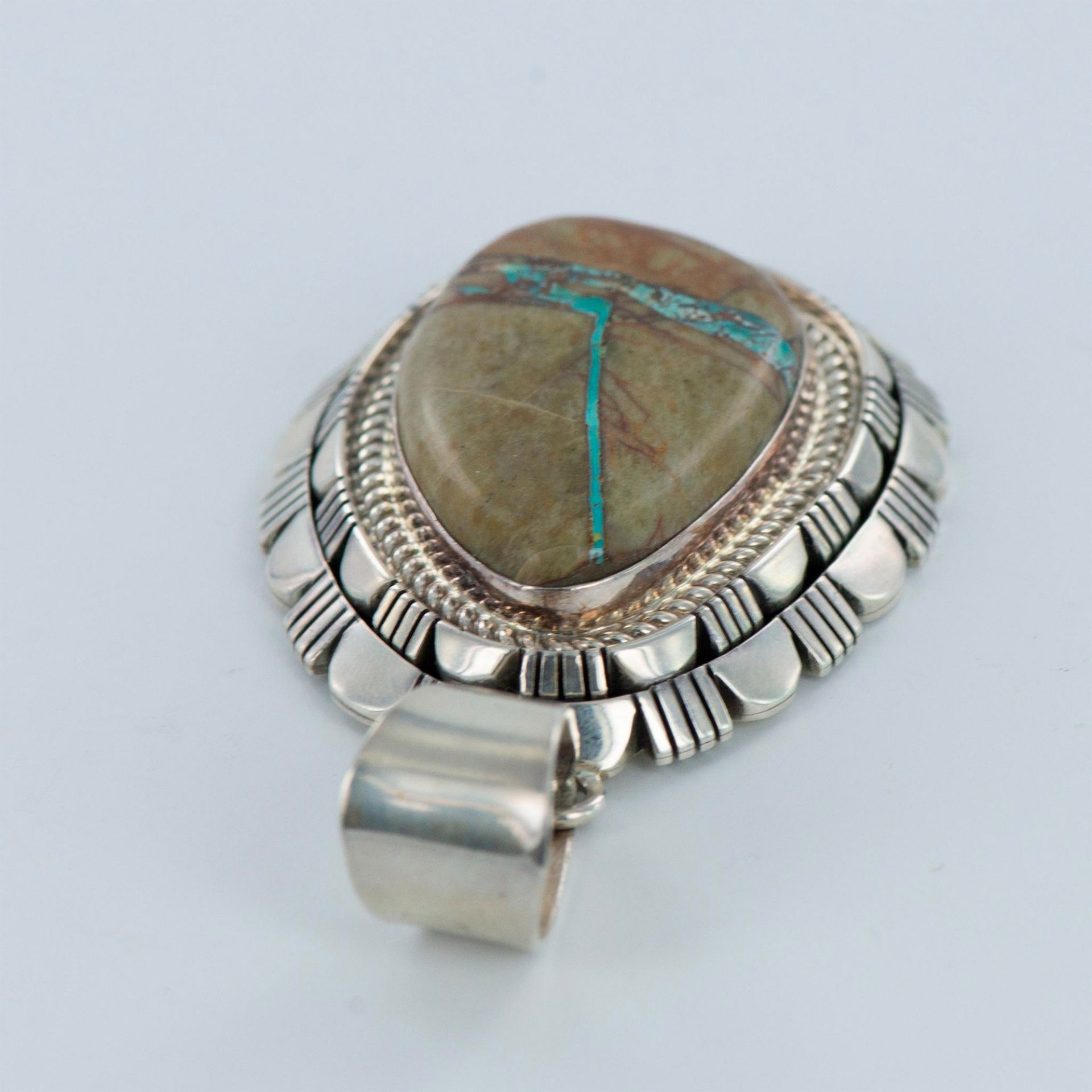 Richard Curley Navajo Turquoise and Sterling Silver Pendant - Bild 4 aus 6