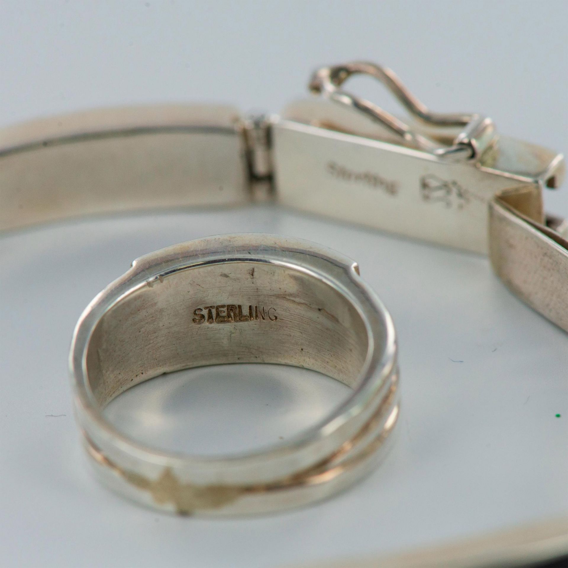 Native American Sterling Silver & Stone Bracelet & Ring Set - Image 9 of 9