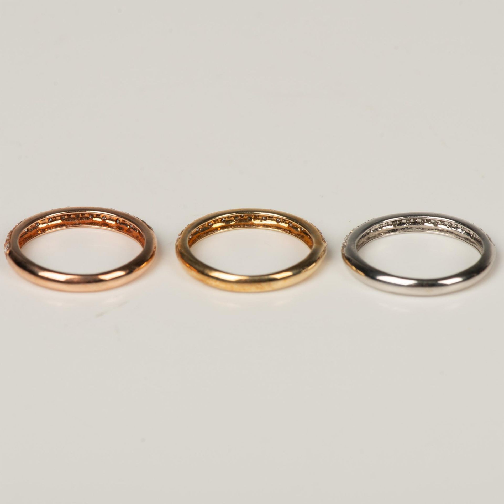 3pc Oro 14K Tri-Color Diamond Stackable Rings - Image 3 of 8