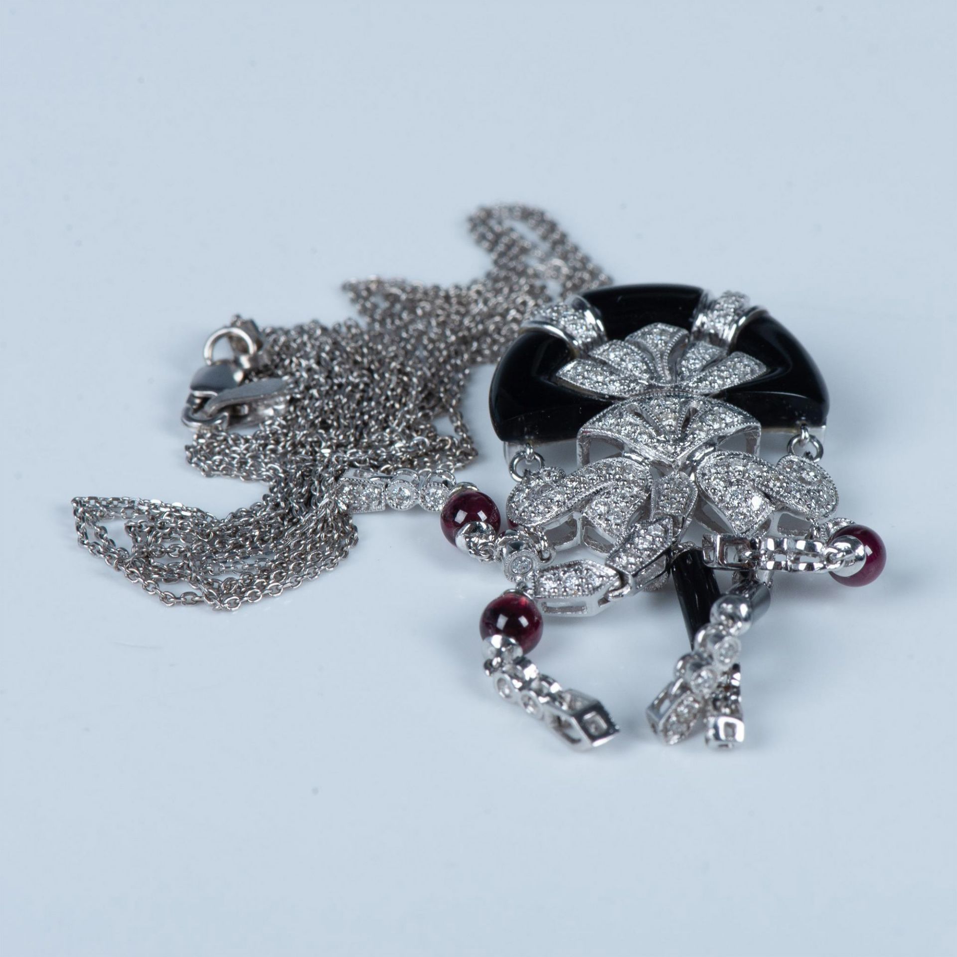 18k White Gold, Onyx and Diamond Necklace - Image 6 of 6