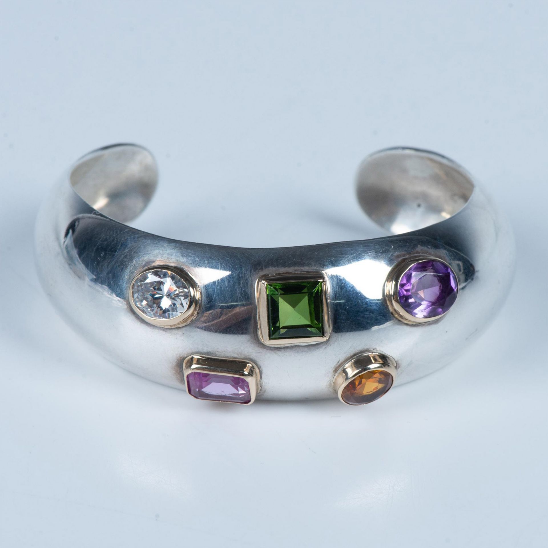 Sterling Silver Multi Color Gemstone Cuff Bracelet