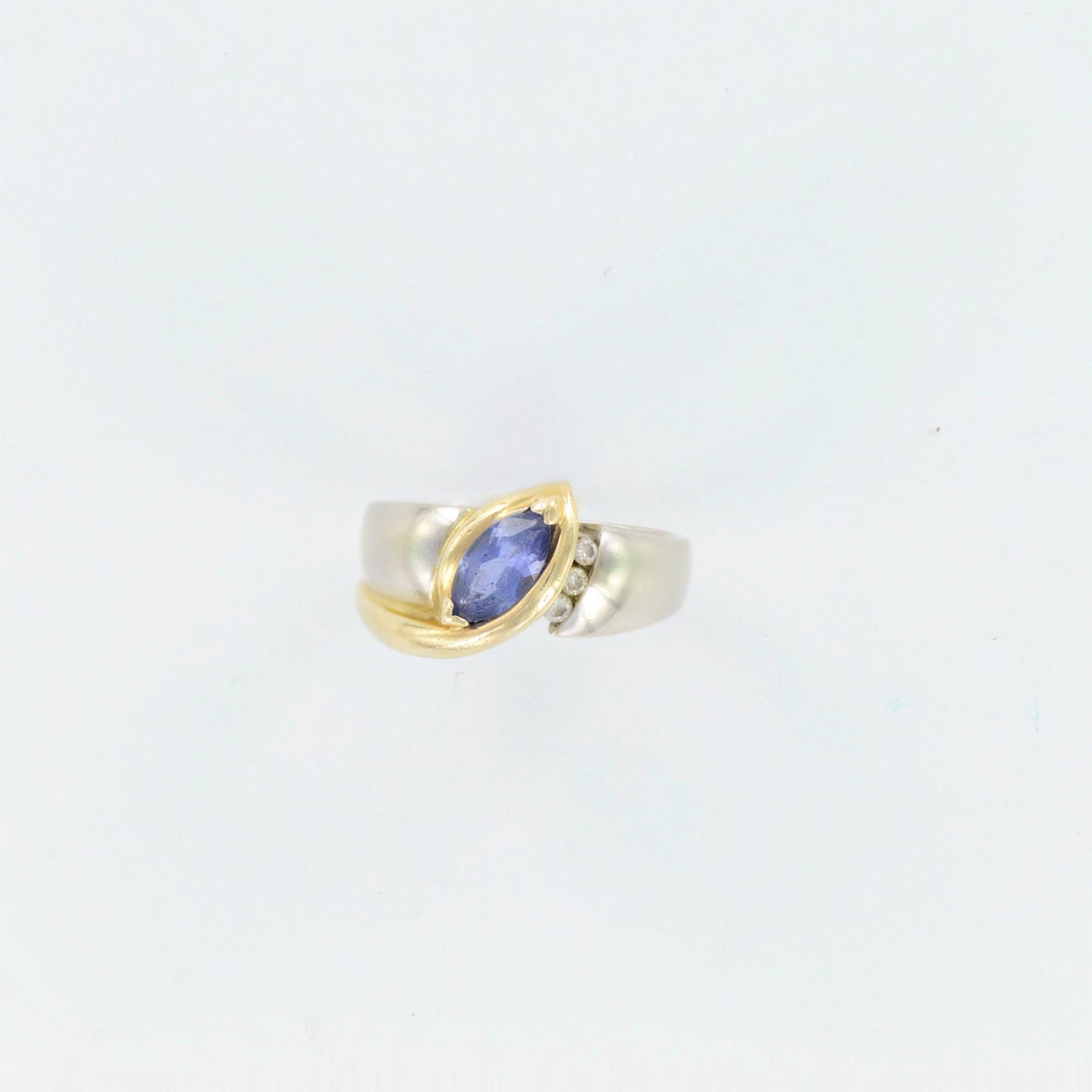 Pretty 4K Yellow and White Gold with Tanzanite and Diamond Ring - Bild 4 aus 5