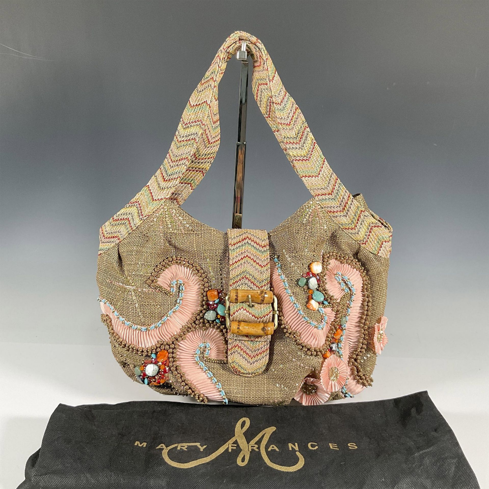 Mary Frances Large Burlap Embellished Handbag - Image 3 of 4