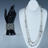 2pc Silver Tone Crystal Necklace & Rhinestone Cuff Bracelet