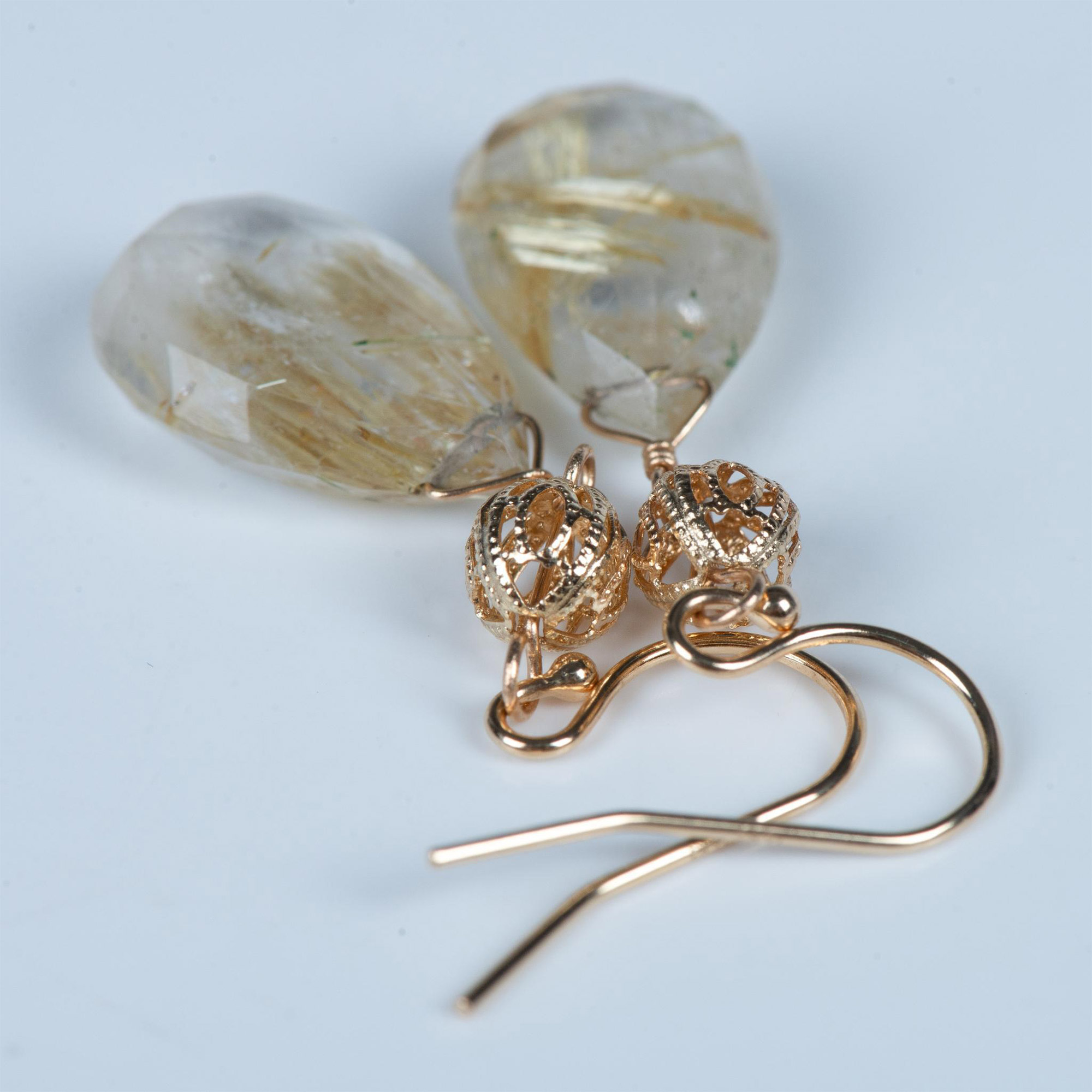 Gorgeous 14K Gold & Natural Rutilated Quartz Earrings - Image 7 of 8