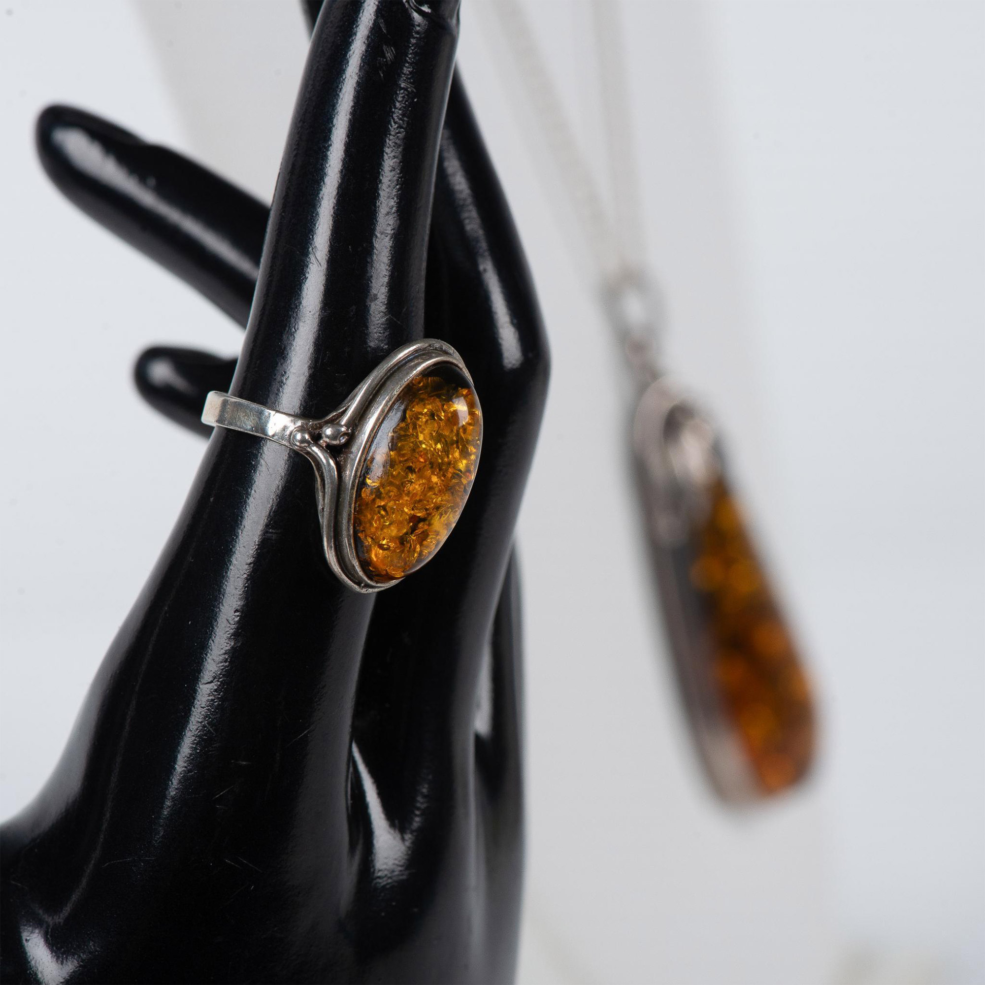 Gorgeous Sterling Silver and Amber Necklace and Ring - Image 10 of 10