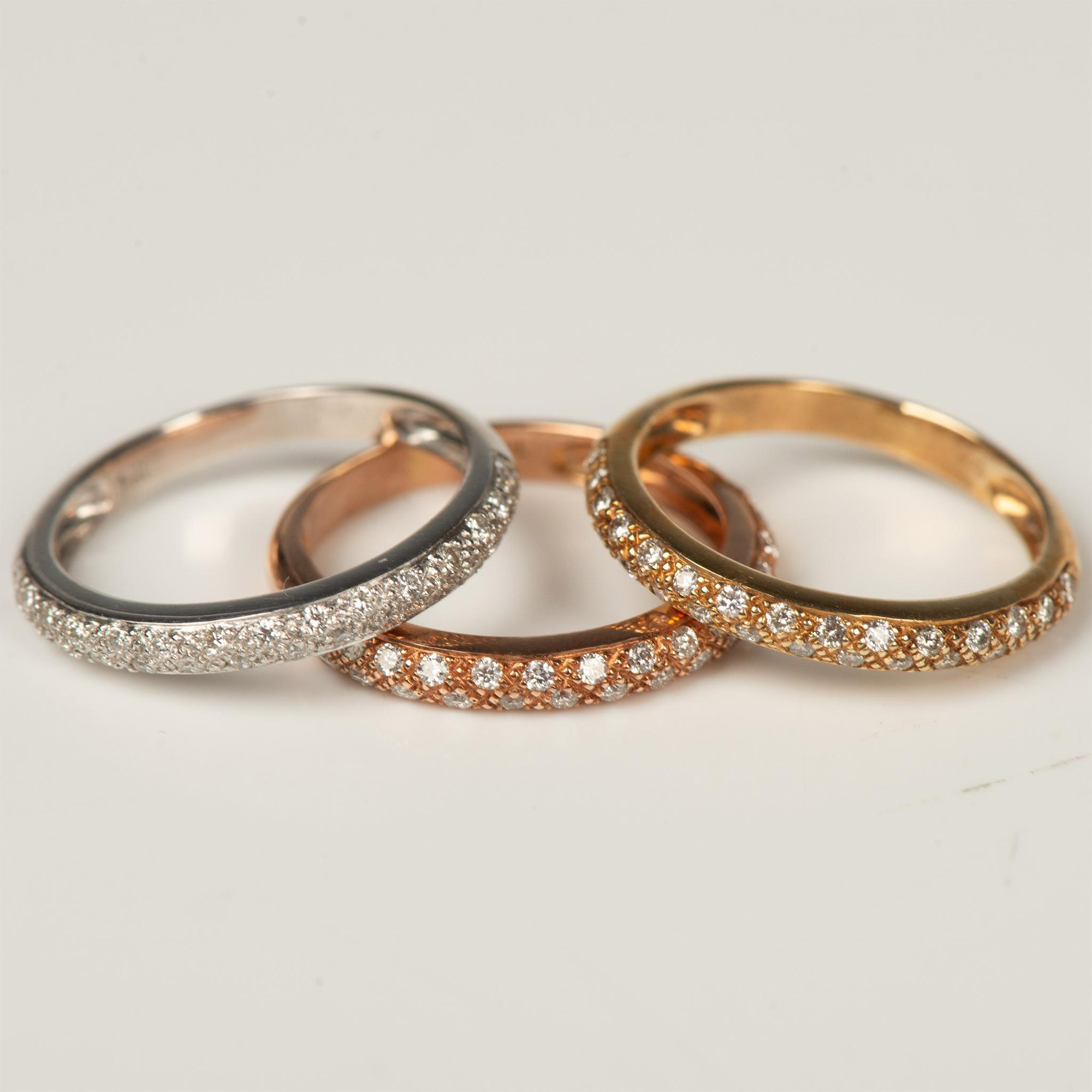 3pc Oro 14K Tri-Color Diamond Stackable Rings - Image 4 of 8