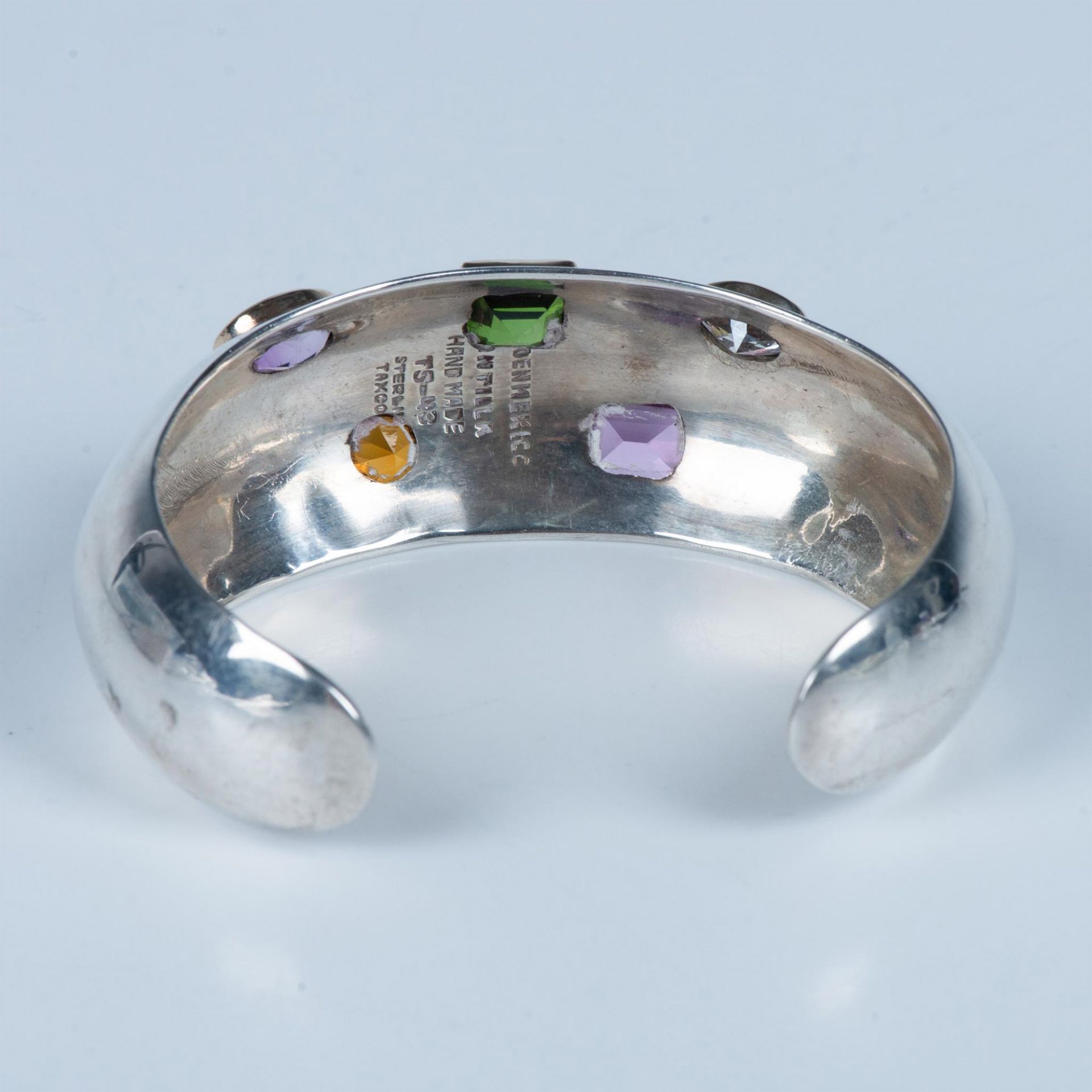 Sterling Silver Multi Color Gemstone Cuff Bracelet - Image 3 of 7