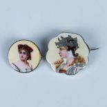 2pcs Sterling Silver and Enamel Portrait Brooches