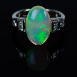 Fabulous 14K White Gold, Diamond, and Opal Ring