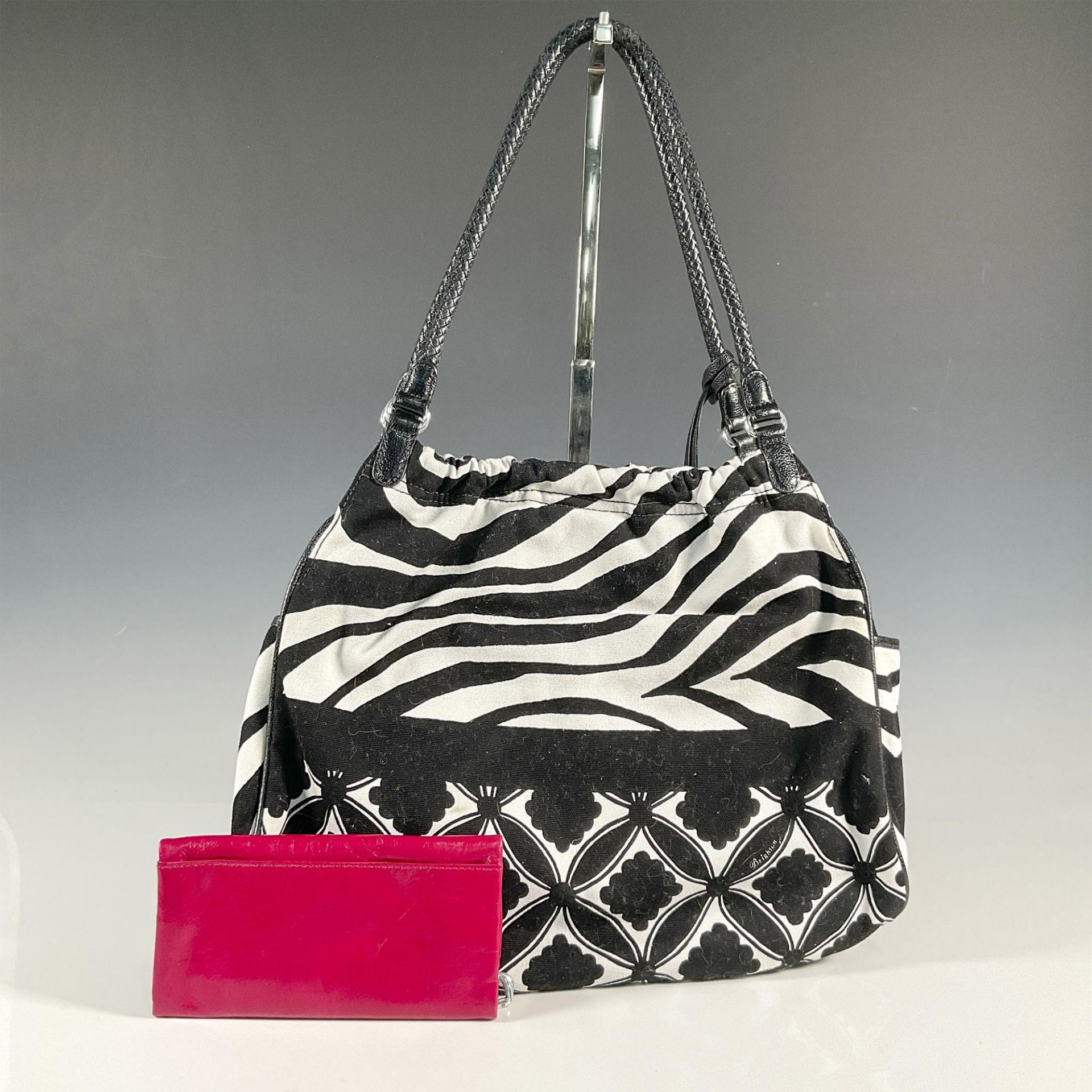 2pc Brighton Canvas Handbag + Wallet, Black/White/Pink - Image 2 of 4