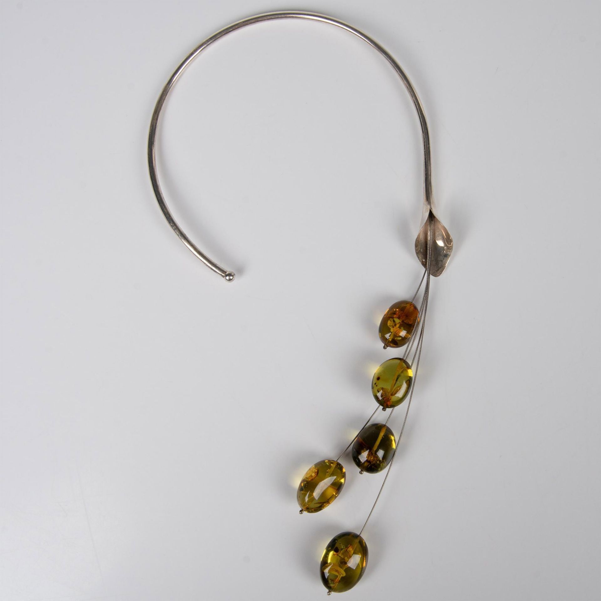 Sterling Silver and Amber Drop Necklace - Bild 3 aus 4