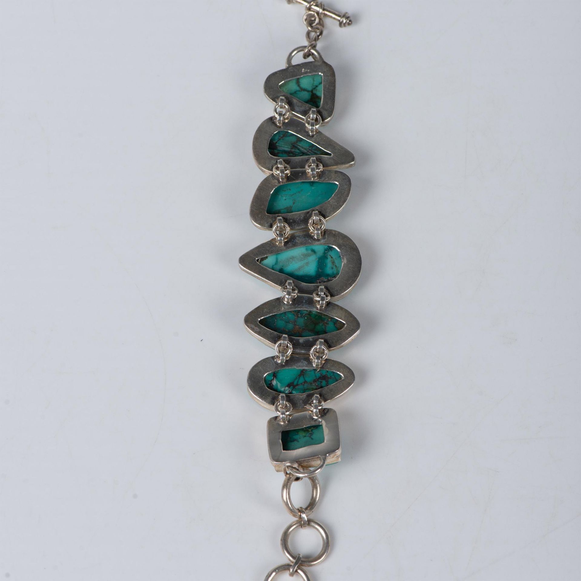 Bold Native American Sterling Silver & Turquoise Bracelet - Bild 2 aus 4