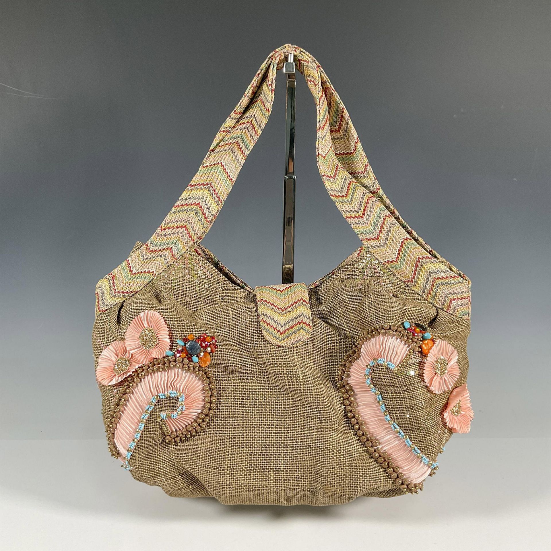 Mary Frances Large Burlap Embellished Handbag - Image 2 of 4